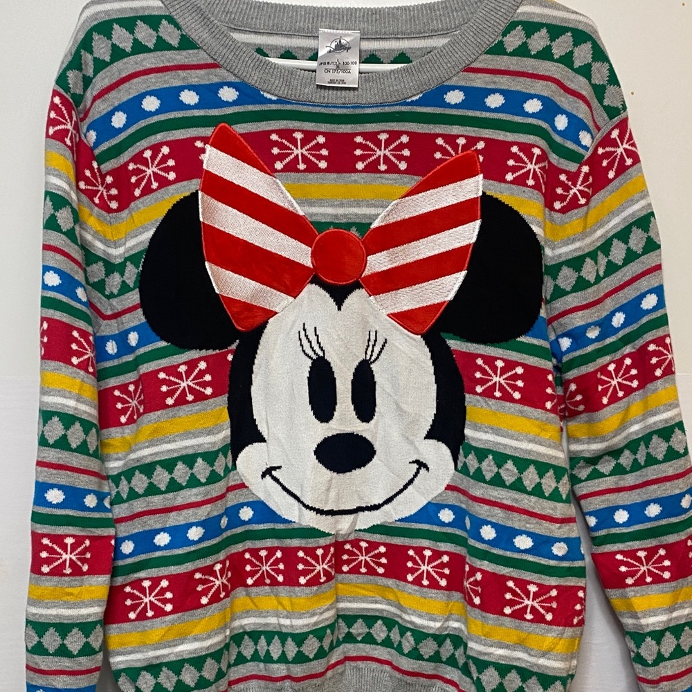 Minnie Mouse Holiday Stripe Sweater - Medium ladies